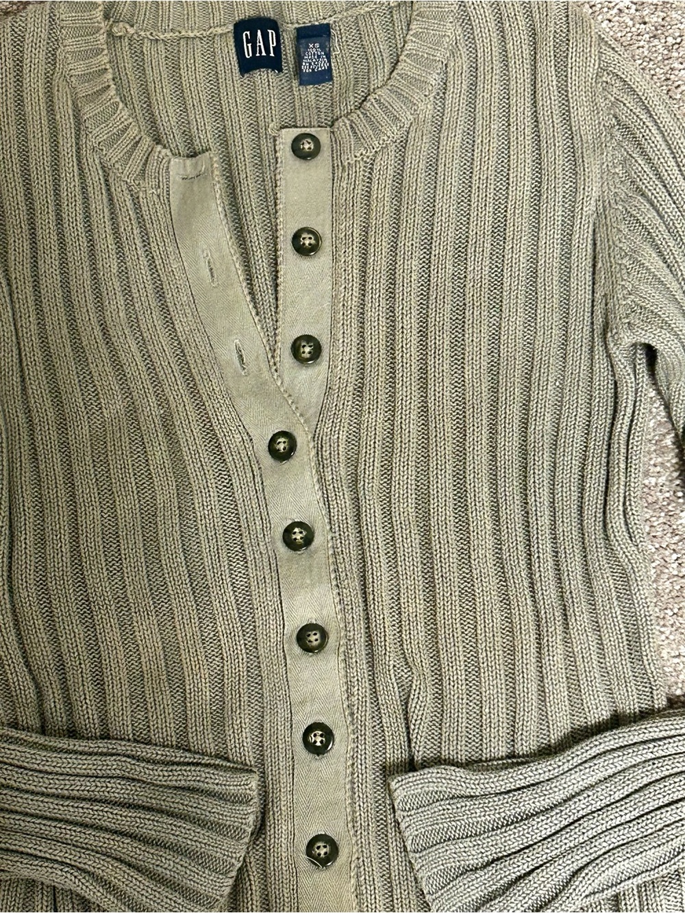 GAP Olive Green Ribbed Button-Front Cardigan - Picture 2 of 2